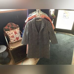 A Grace Taylor England made Grey-Blue Dress w/ Blue Pattern & Jacket to match